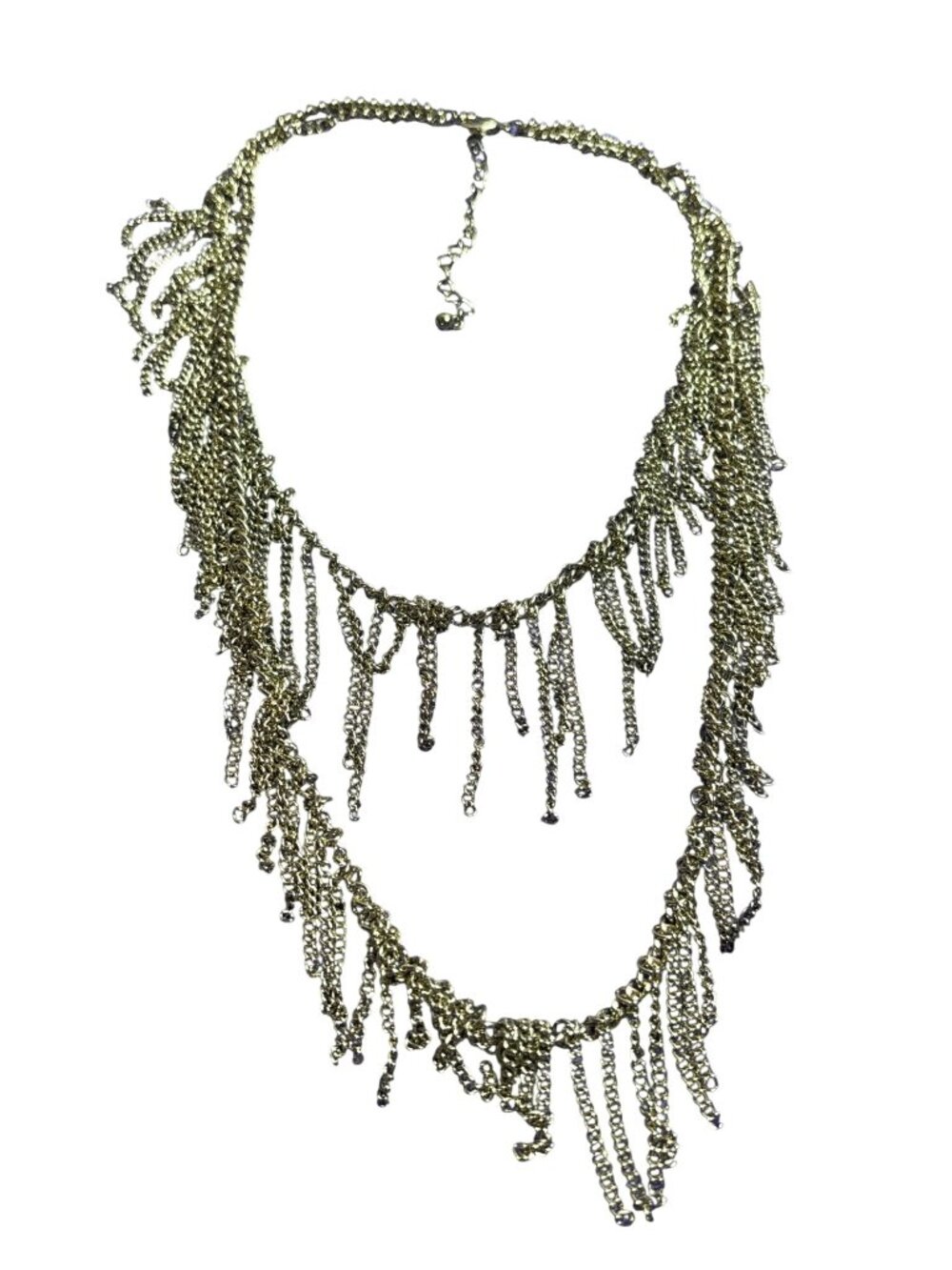 Vintage 90s 2 Strand Goldtone Chain Fringe Necklace Lobster Clasp
